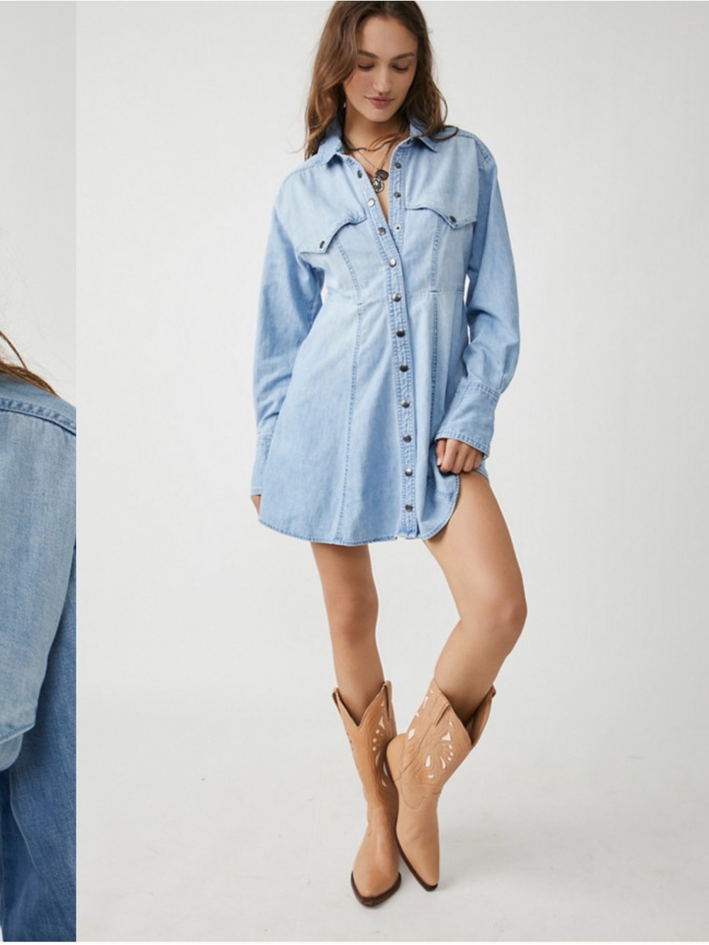 Free People We the Free Sammi Denim Mini Light Blue Denim Shirt Dress